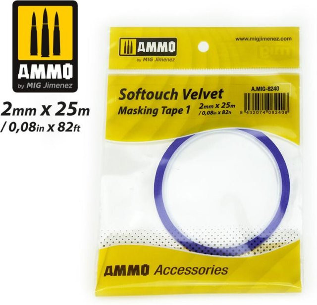 AMMO by MIG Jimenez Softouch Velvet Masking Tape in Blau und Multicolour, Breite: 2 mm, Länge: 25 m - Bild 1