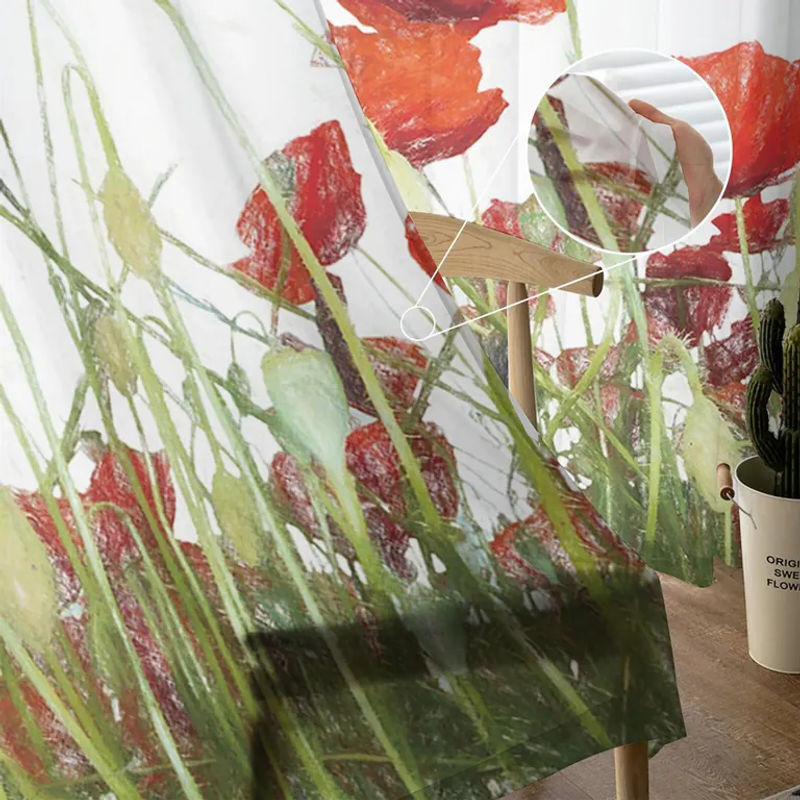 A Family Of Home Textiles Mohnblumen-Tüllvorhang mit floralem Design, transparent, weiß, B: 135 cm, H: 244 cm - Bild 2