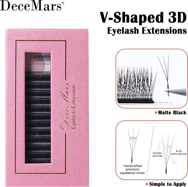 DeceMars Wimpernverlängerungen V-förmig 3D, Mattschwarz, 12 Reihen - Bild 1