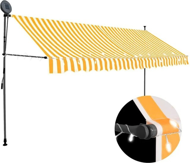 vidaXL Handbetriebbare Markise mit LED in Weiß-Orange, Breite: 350 cm, Tiefe: 120 cm - Bild 1