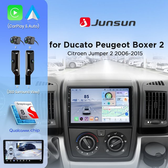 Junsun 360° Panoramakamera Autoradio mit Wireless CarPlay und Android Auto für Fiat Ducato, Peugeot Boxer 2 und Citroen Jumper 2 (2006–2015), Schwarz - Bild 1