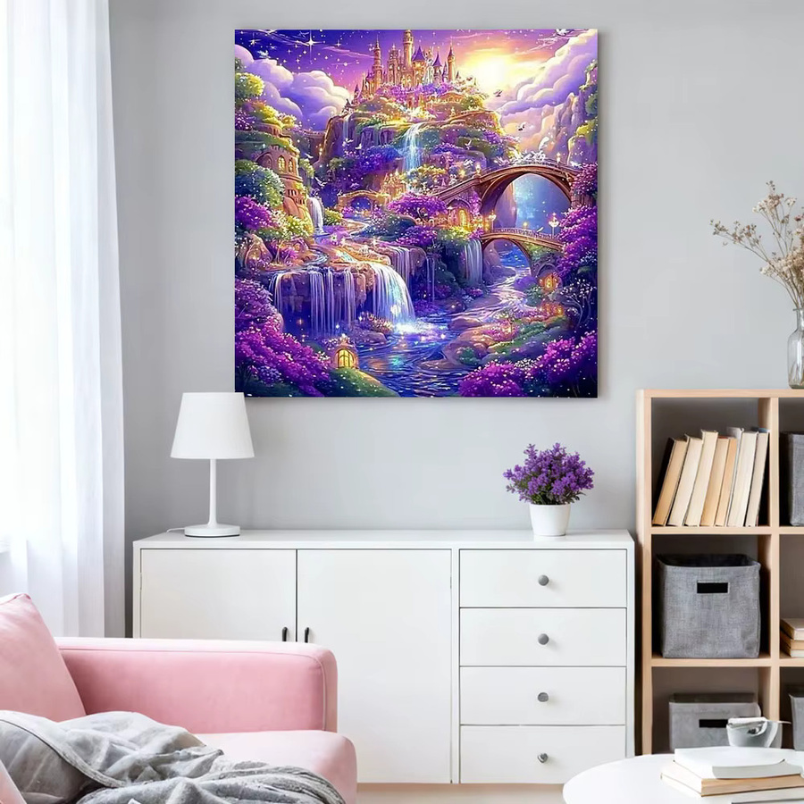 HUACAN Diamant-Stickerei Set Schloss und Wasserfall Landschaft als Mosaik-Bild in Multicolour, B/H: 20 x 20 cm - Bild 3