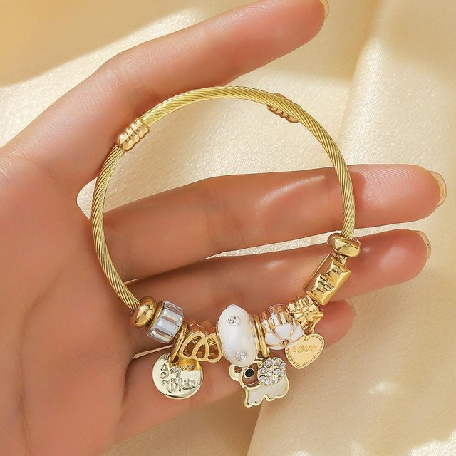 Perlenarmband Messing, beige, Damen - Bild 1