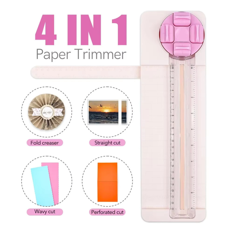 Multifunktionaler 4-in-1 Papierschneider mit Drehklingen für Bastelarbeiten und Scrapbooking in Blau und Weiß - Bild 2