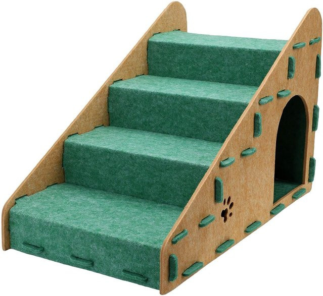 Igeteck 4-stufige Haustierrampe für Hunde und Katzen in Grün mit abnehmbarem und waschbarem Bezug, belastbar bis 8 kg - Bild 1