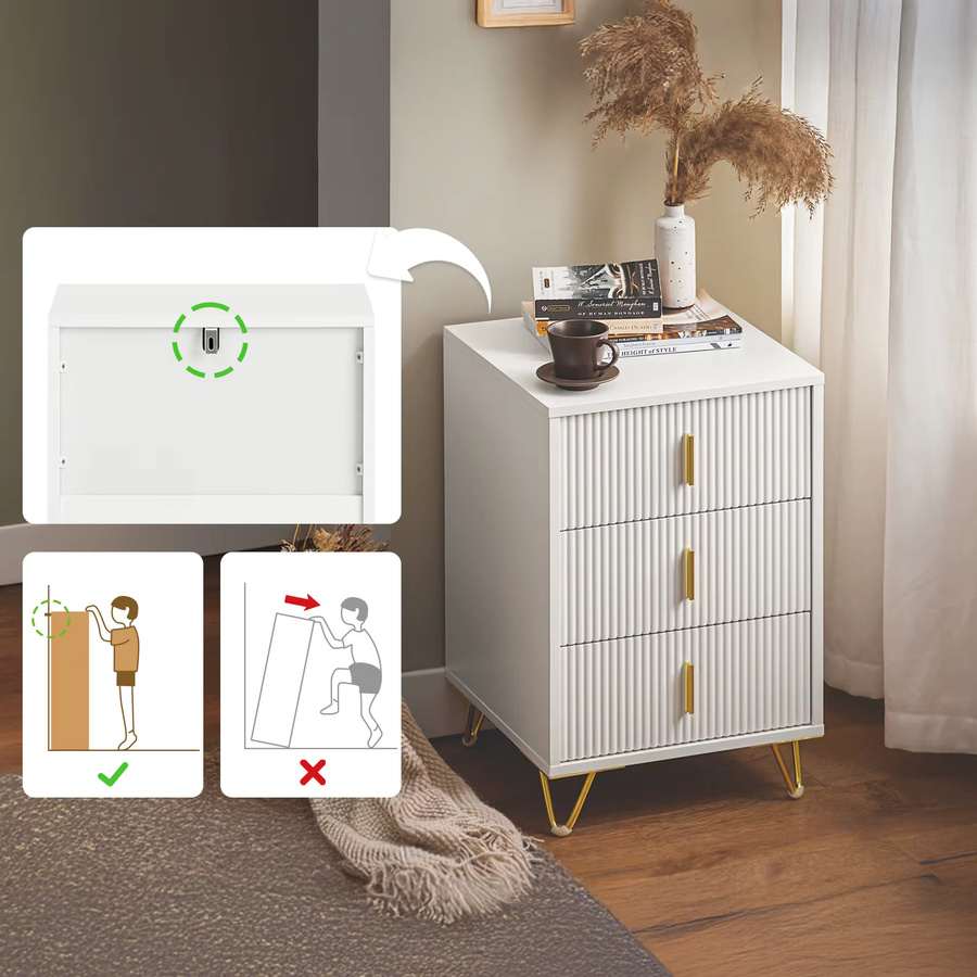 SoBuy Nachttisch FBT115-L mit 3 Schubladen in Weiß, moderner Beistelltisch für Schlafzimmer und Wohnzimmer, B/T/H: 40 x 40 x 40 cm - Bild 3