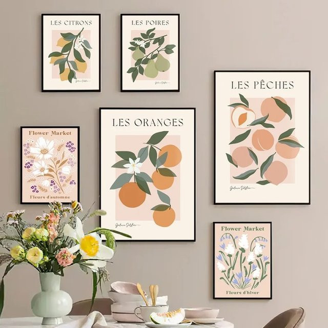 Potdemiel Leinwand Malerei Wandkunst mit Obstmotiven Orange Pfirsich Zitrone Birne in Multicolor für deine Wohnzimmer Dekoration - Bild 1