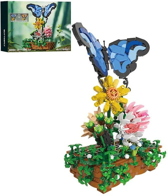 Schmetterlings-Topf-Pflanzenbaustein-Set, Insekten-Bonsai-Modellbausteine, 686 Teile, ab 14 Jahren - Bild 1
