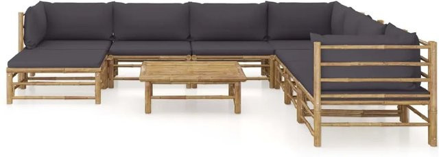vidaXL 9-tlg Garten-Lounge-Set aus Bambus mit grauen Polstern Modell 2 - Bild 1