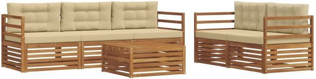 vidaXL Outdoor-Sofagarnitur aus Akazienholz mit Kissen, 6-teilig, Natur und Beige - Bild 1