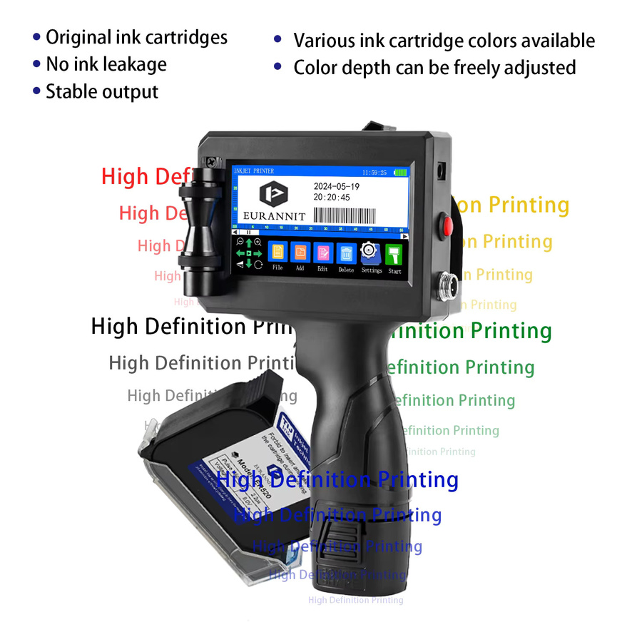 EURANNIT E15-1 Tragbarer Hand-Tintenstrahldrucker zur Kodierung von Text, QR-Codes, Barcodes, Logos und Verfallsdaten in Schwarz - Bild 4