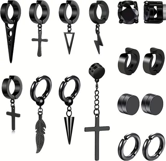 YIXI Ohrclip-Set Edelstahl, Schwarz, Herren - Bild 1