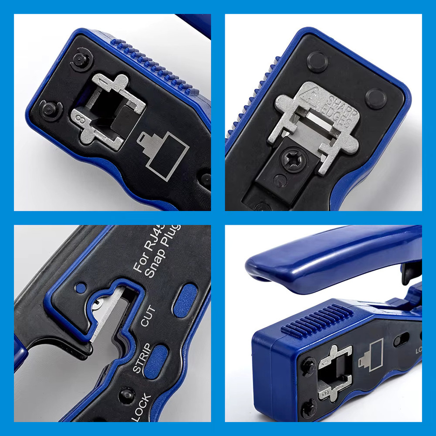 Seven Floor RJ45 Durchgangs-Crimpzange All-in-One Ethernet-Crimper für Cat6 Cat5E in Blau - Bild 6