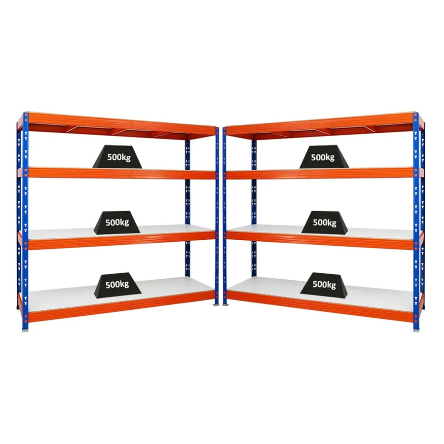 2er Set PROREGAL Rhino Profi Schwerlastregal mit 4 Melamin-Ebenen, Blau-Orange, B/H/T: 200 x 180 x 60 cm - Bild 2