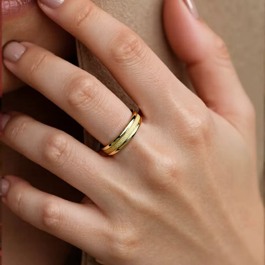 VQYSKO Edelstahlring, Gold, matt, Unisex - Bild 2