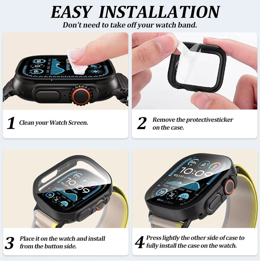 LCAPLE Schutzhülle für Apple Watch Ultra 3 und Series Ultra 1 2 mit PC-Stoßstange und gehärteter Glas-Displayschutzfolie in Schwarz - Bild 6