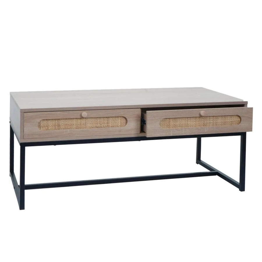 Couchtisch MCW M41 in Eiche-Optik mit Rattan und Schublade, braun - Bild 2