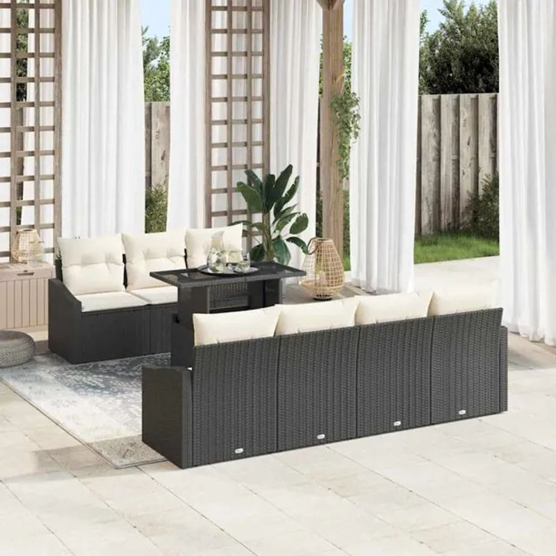 Vidaxl Garten-Sofa-Set aus 8 Teilen in Schwarz und Beige aus modernem Polyrattan, Loungemöbel B/T/H: 100 x 55 x 73 cm - Bild 1
