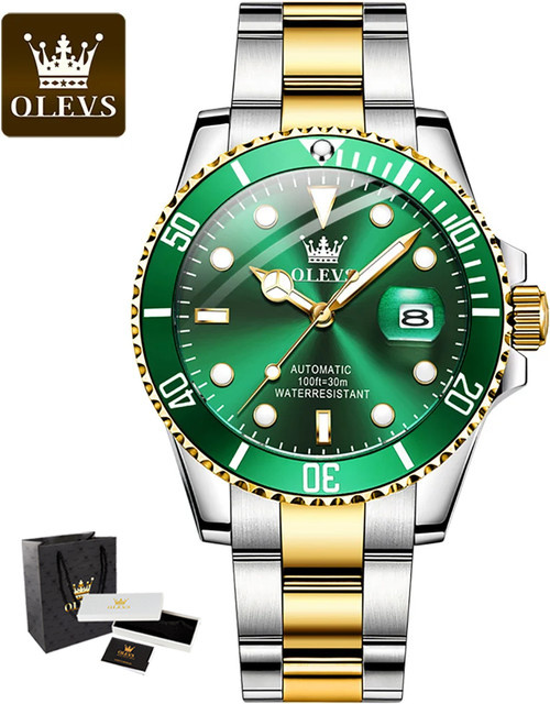 OLEVS Armbanduhr Automatik, Edelstahl, Grün, Herren - Bild 1