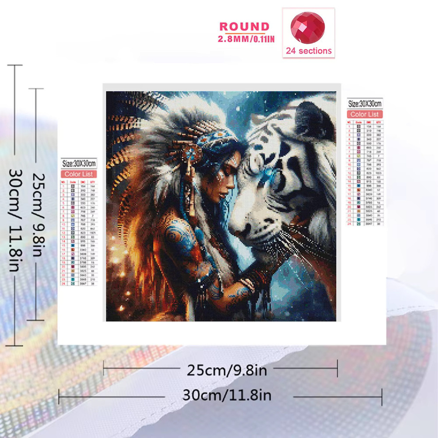 EverShine Diamant-Mosaik Tiger Porträt 5D Vollquadrat-Drill-Gemälde in Multicolour mit indischer Stickerei als Hobby-Kreuzstich-Set - Bild 2