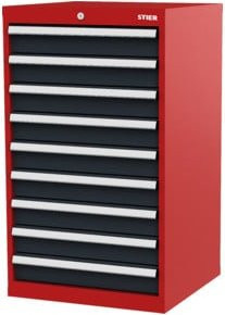 STIER Schubladenschrank mit 9 Schubladen aus Stahl, Farbe rot/anthrazitgrau, B/T/H: 60,0 x 57,5 x 102,0 cm - Bild 1