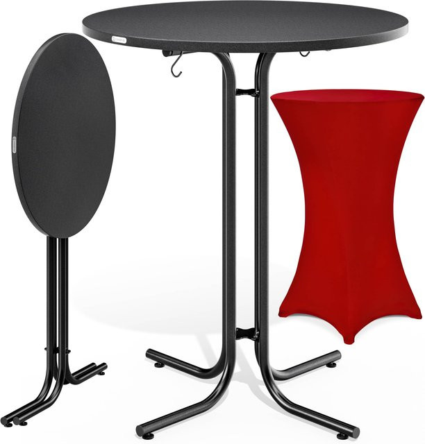 Casaria Stehtisch Grau mit Stehtischhusse Bordeaux B: 110 cm, T: 80 cm und Husse Ø: 80 cm - Bild 1