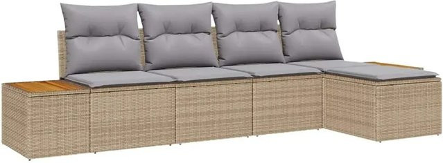 vidaXL Garten-Sofa-Set in L-Form mit Ottoman und Kissen, Beige, Poly-Rattan und Metallrahmen - Bild 1