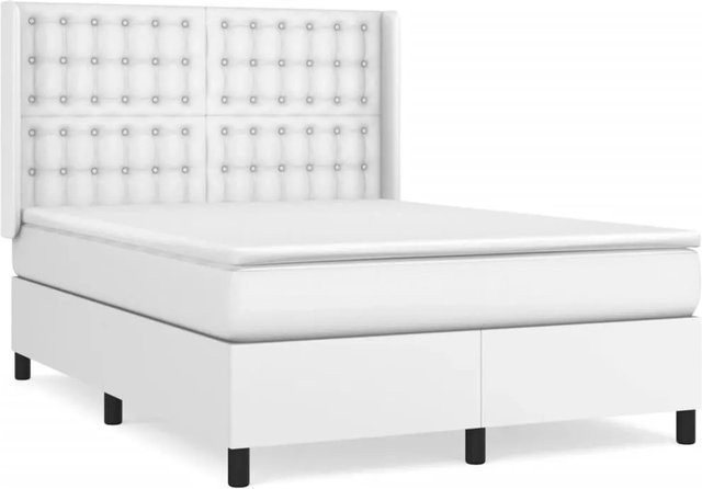 vidaXL Boxspringbett mit Matratze Weiß, Hybridbett mit Taschenfederkern aus Kunstleder und Stoff, B/T: 140 x 200 cm - Bild 1