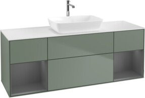 V&B Waschtischunterschrank Finion mit Wandbeleuchtung, Breite: 160 cm, Farbe: Lackiert in Olivmatt - Bild 1