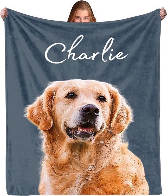 Personalisierte Flanelldecke für Haustiere von JMG Household Supplies, weich und kuschelig mit anpassbaren Bildern, Blau, B/B: 180 x 200 cm - Bild 1