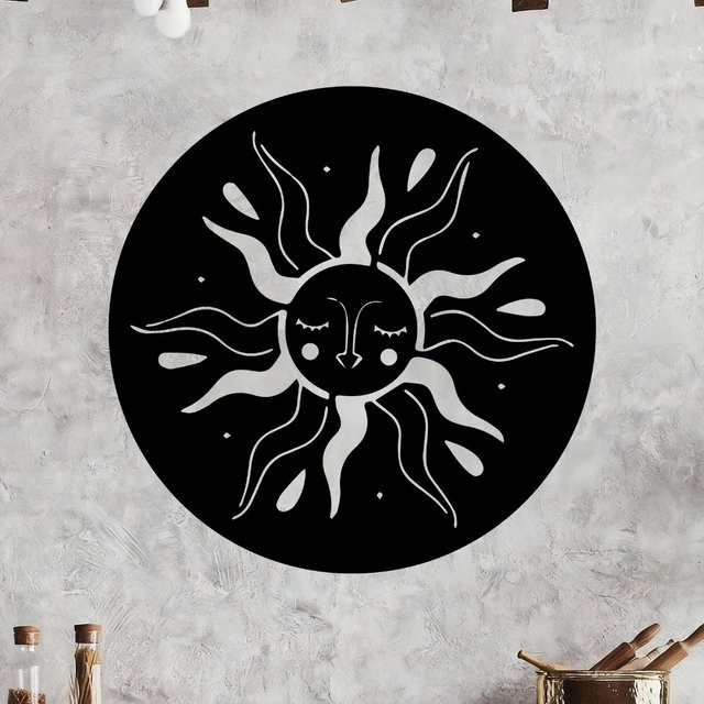 CIFBUY Sonnengesicht Wandkunst aus Metall in Schwarz als wetterfeste abstrakte Skulptur für Innen und Außen - Bild 1