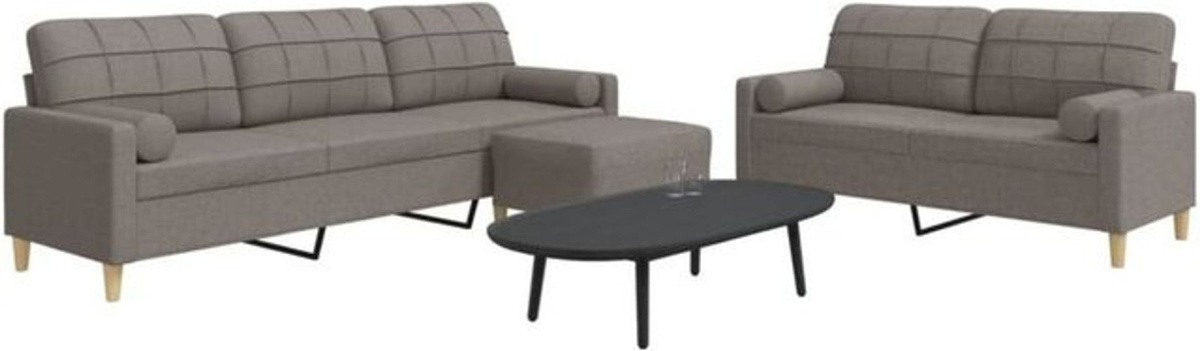 Vidaxl 3-tlg. Sofagarnitur mit Fußhocker und Dekokissen in Taupe Meliert aus Stoff und Metall im modernen Design - Bild 1
