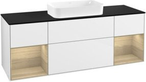 V&B Waschtischunterschrank Finion mit Wandbeleuchtung, Breite: 160 cm, Farbe: Weiß lackiert mit Eichenregal - Bild 1