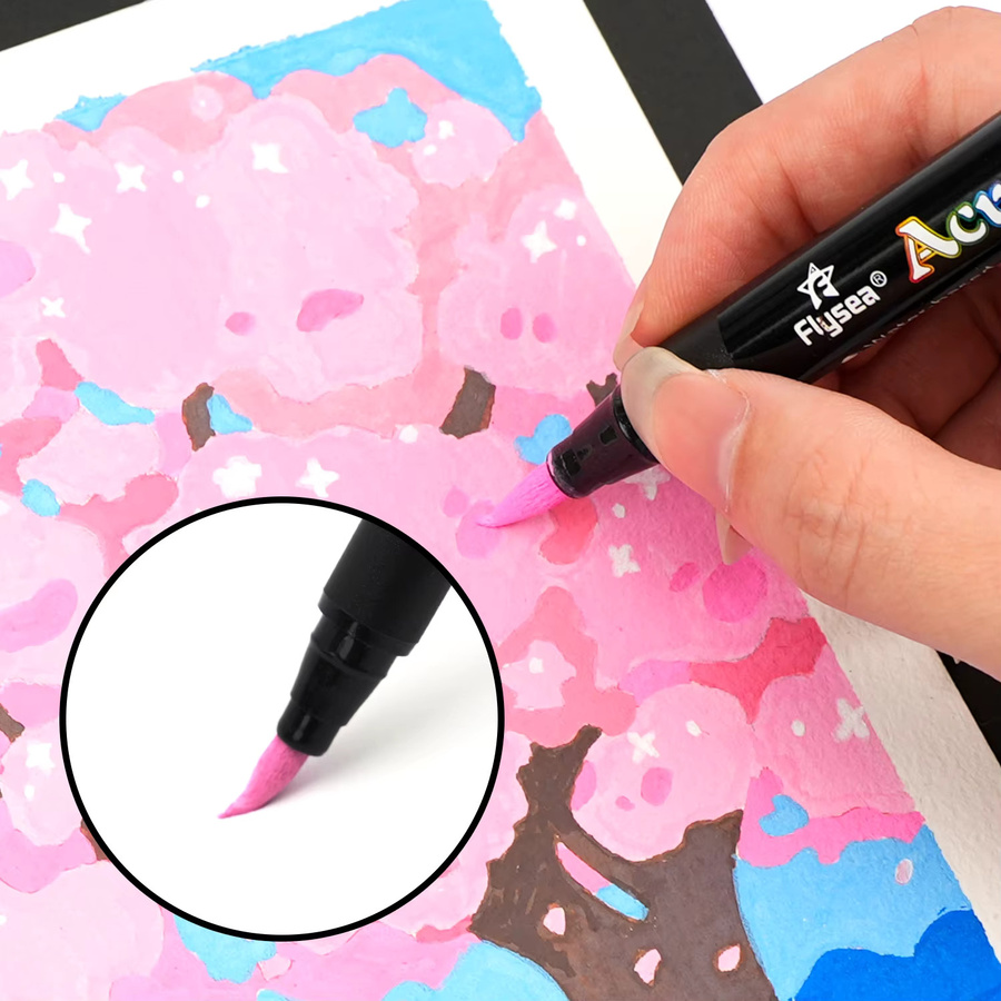 Kolorowys Acryl-Farbmarker Set mit Pinselspitze für Textilien, Leinwand, Glas und Holz, Multicolour - Bild 2