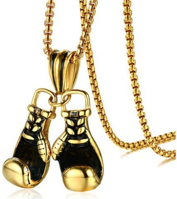 Lucky Star Jewelry Halskette Edelstahl, Doppel Boxhandschuhe Anhänger, Gold, Unisex - Bild 1