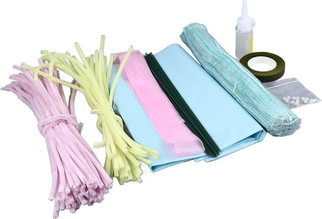 GoolRC Chenille-Stiele Blumen-Set aus biegbarem Draht in Pink, Grün, Gelb und Multicolour - Bild 1