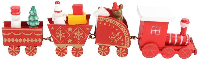 CosyHome Weihnachts-Holzzug mit vier Abschnitten als Tischdekoration in Rot - Bild 1