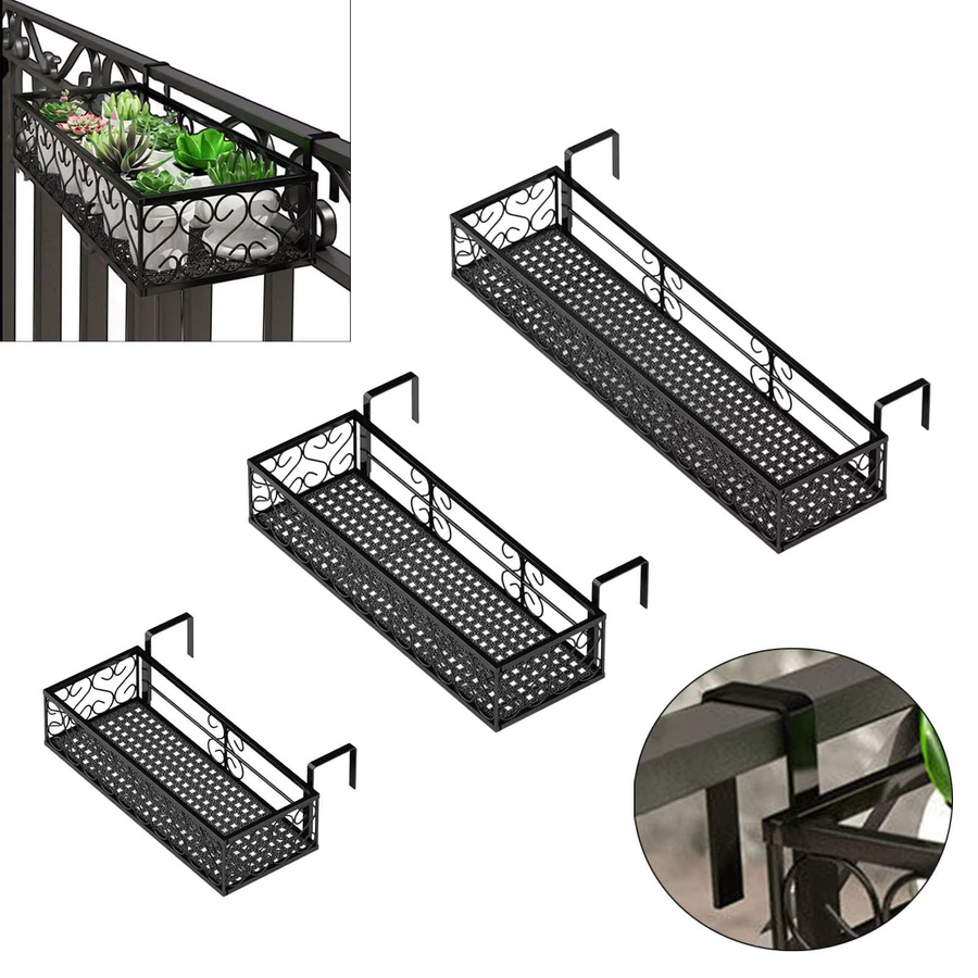 MagiDeal Hängender Blumentopfständer aus Stahl in Schwarz, Pflanzkorb für Balkon und Außenbereich, B/T/H: 60 x 20 x 12 cm - Bild 3