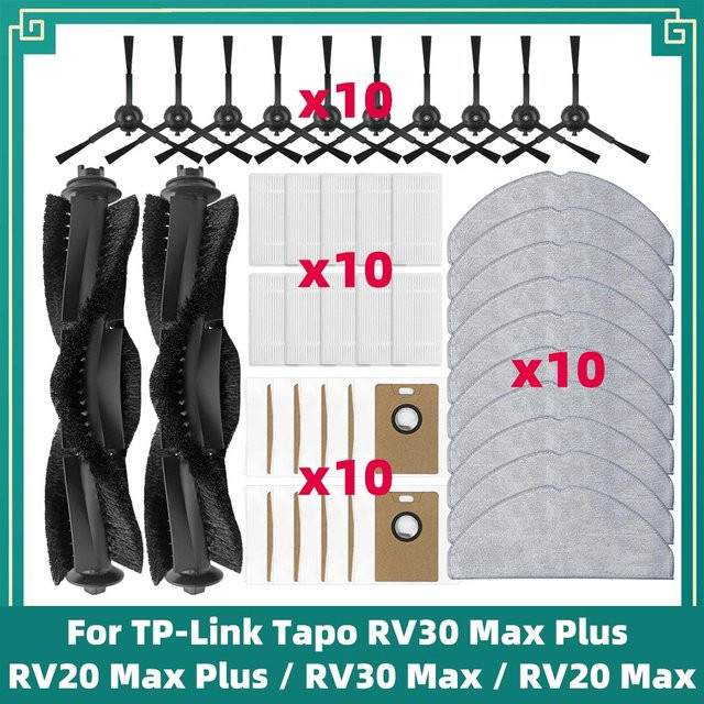OSSIEAO Ersatzteil-Set für TP-Link Tapo RV30 Max Plus RV20 Max Plus RV30 Max RV20 Max mit Hauptseitenbürste HEPA-Filter Mopp-Tuch und Staubbeutel - Bild 1