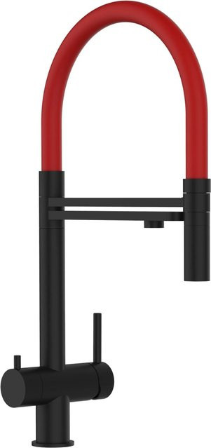 VIZIO 3-Wege Küchenarmatur aus Edelstahl mit 360 Grad schwenkbarem Auslauf und abnehmbarer 2-Strahl Handbrause in Schwarz Matt - Bild 1