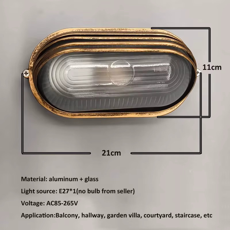 Juhaw Retro Industrie Wandleuchte E27 mit Glas und Metall in Gold/Messing für Garten, Balkon und Flur - Bild 2