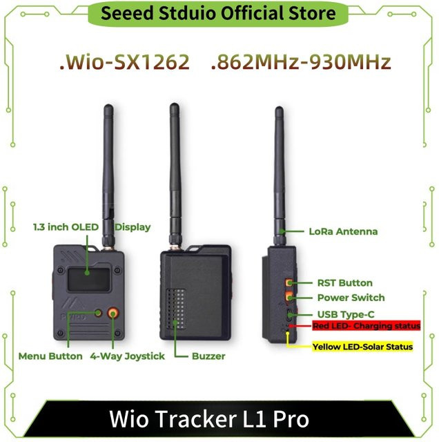 Seeed Studio Wio Tracker L1 Pro Meshtastic Node MeshCore LoRa Mesh-Kommunikation mit 1,3-Zoll OLED-Display, GPS und nRF52840 in Schwarz - Bild 1