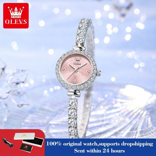 OLEVS Armbanduhr Damen, Quarz, Messing, Kristall, Silver Blue - Bild 1