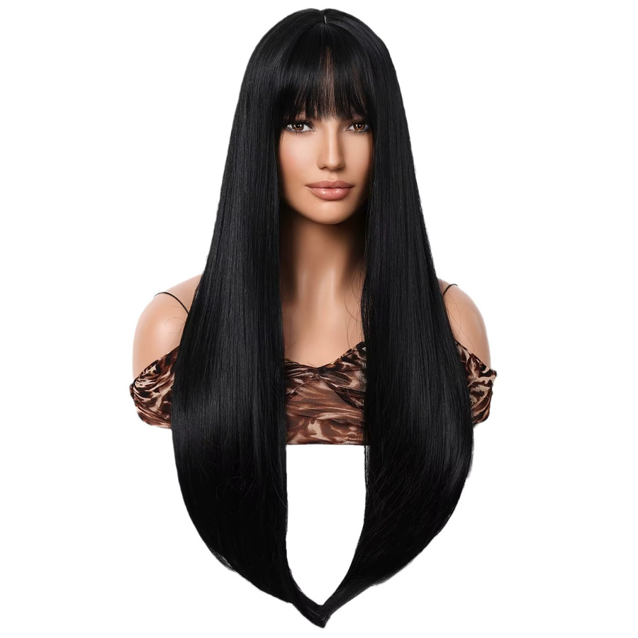 Ashely wigs Perücke, schwarz, lang, glatt, mit Pony, 28 Zoll, Damen - Bild 3