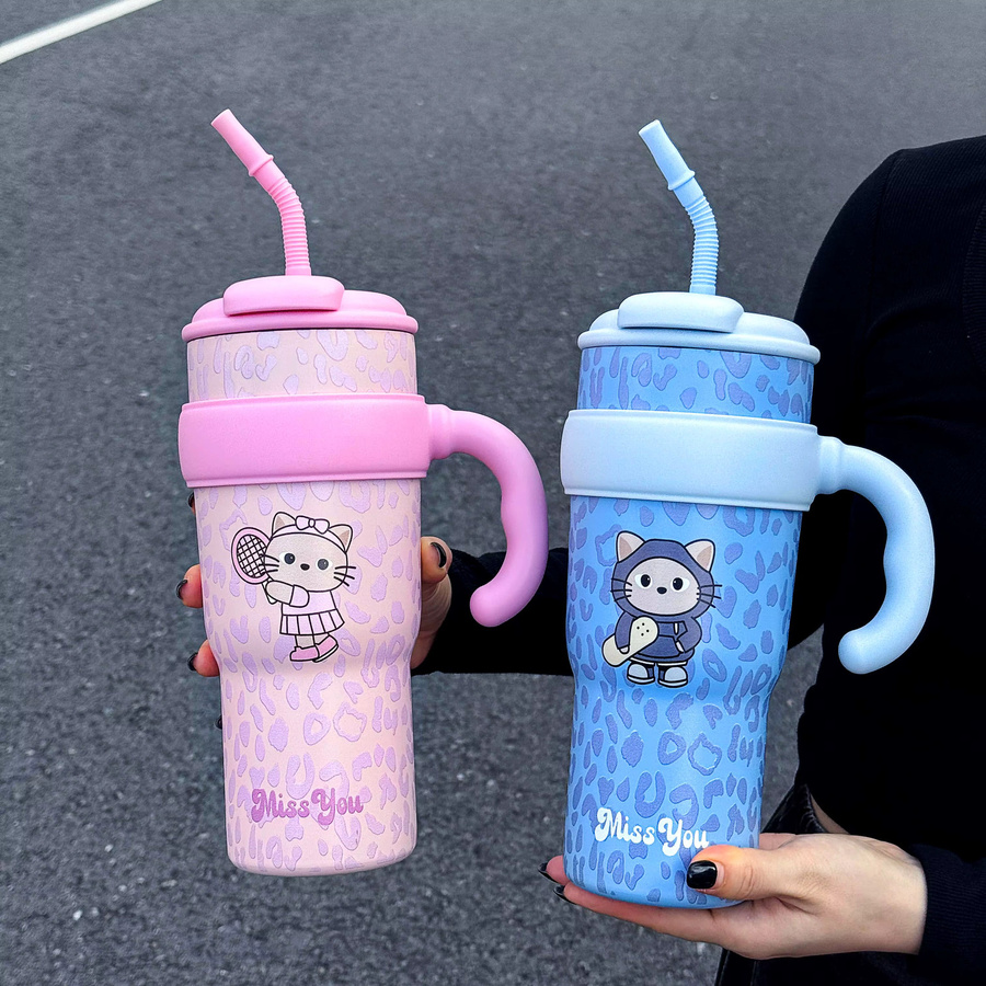 VRIUKNT Isolierter Edelstahl Becher mit Leopardenmuster und Teesieb, 1100 ml, Braun/Mehrfarbig - Bild 1
