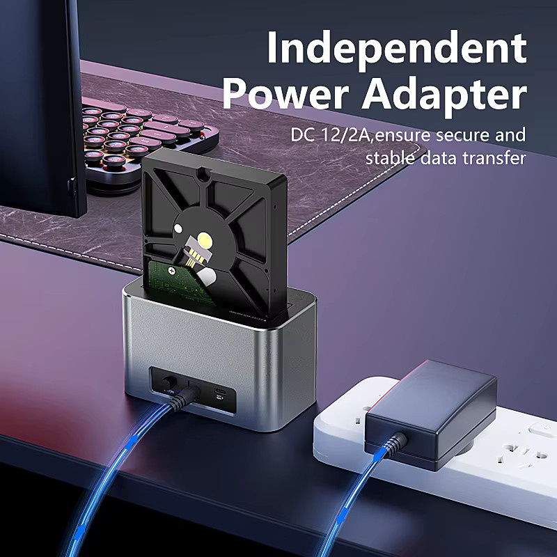 Blueendless SSD HDD Dockingstation in Silber mit USB 3.2 Hub für M.2 NVMe, M.2 SATA sowie 2,5 und 3,5 Zoll SATA Festplatten und USB-C Anschluss - Bild 4