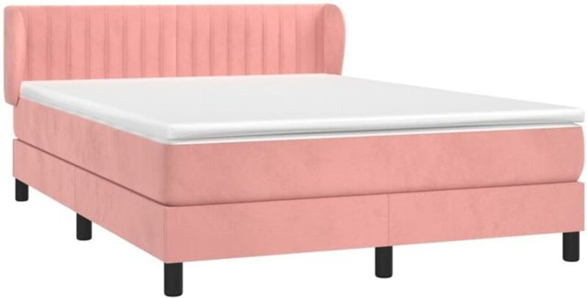 Vidaxl Boxspringbett mit Matratze in Rosa und Weiß aus Samt, B/T/H: 140 x 200 x 78 cm - Bild 1