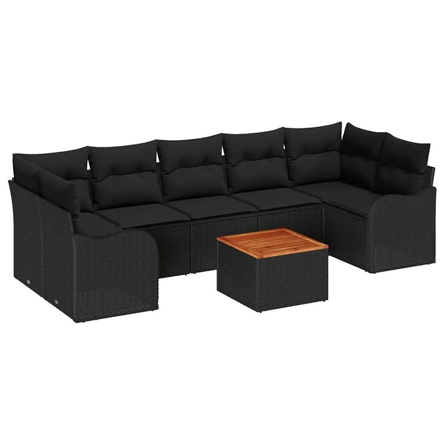 vidaXL Garten-Sofa-Set 8-teilig aus Polyrattan in Schwarz mit Lounge-Sesseln, Eckelementen, Tisch und Polsterkissen für Terrasse und Garten - Bild 2
