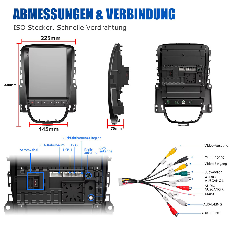 ESSGOO 2 DIN Autoradio mit 9.7 Zoll Display, Android 13, 2+64G, CarPlay, GPS Navigation, WiFi, Bluetooth, Schwarz, passend für Opel Astra J 2009-2014 und Buick Excelle Verano - Bild 4