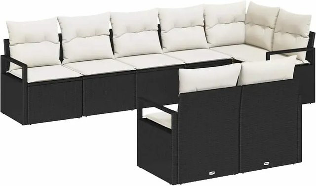 vidaXL Garten-Sofa-Set 8-teilig aus Poly Rattan und Stahl in Schwarz-Creme mit Polstern und L-Form - Bild 1
